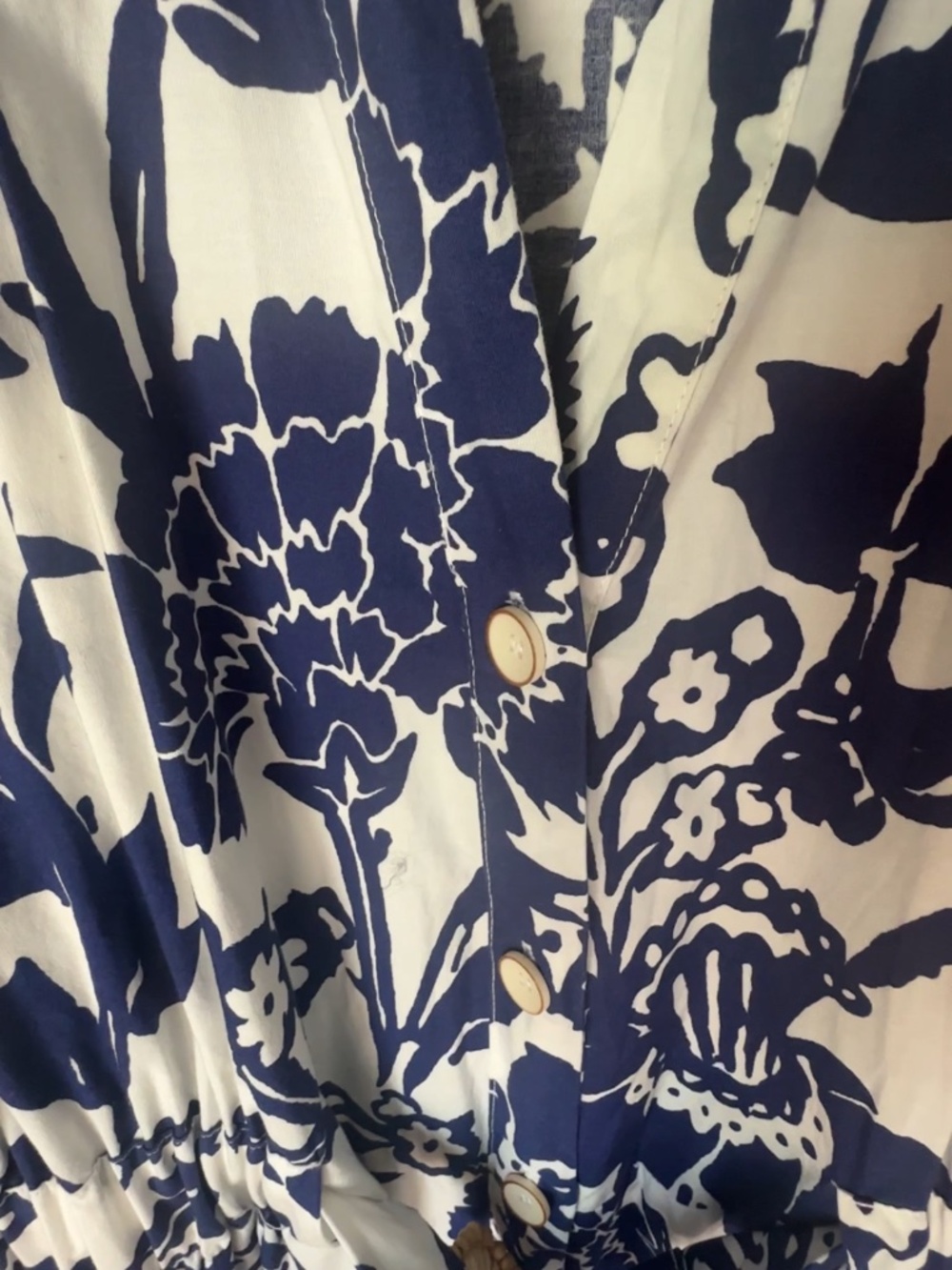 Zara Navy Blue Floral Midi Shirtdress Belted XL 100% Cotton